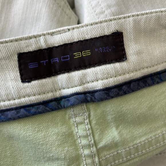 Etro Cotton Mint Branded Leather Straight Leg Denim Jeans - Picture 9 of 14